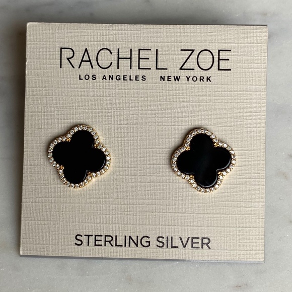 * NEW* Rachel Zoe Black & Gold Clover earring - Picture 1 of 2